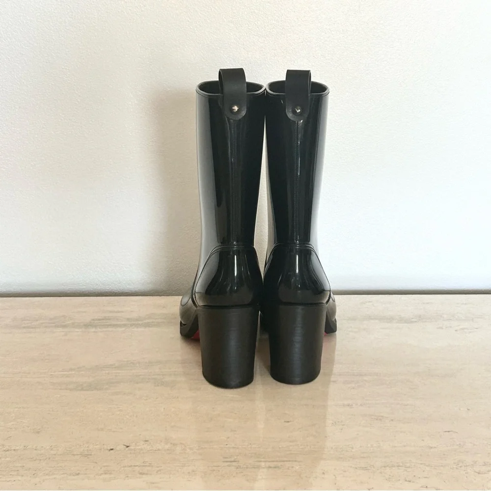 New Christian Louboutin Loubirain 70 PVC Rain Boot Black Size 38EU/8US - Picture 4 of 7